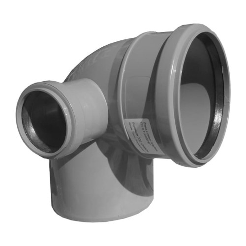 Отвод канализационный PP-H с выходом левый серый Дн 110-110 87гр б/нап в/к VALFEX в Иркутске