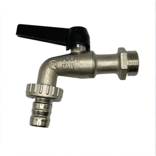 Кран шаровый латунный угловой стандартнопроходной с ручкой-рычагом НР-штуцер Ру 16 Bugatti 689 Bugatti 14 мм 3/4" в Иркутске