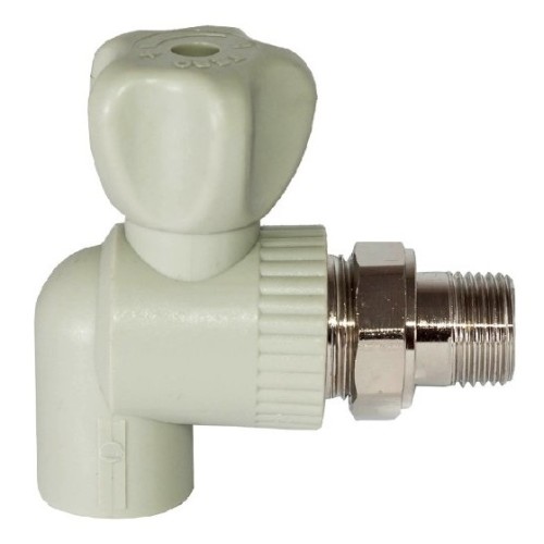 Кран полипропиленовый PP-R запорный угловой стандартнопроходной НР серый ручка-вентиль для радиатора Ру 10 Pro Aqua 25 мм 3/4" ГОСТ 32415-2013 в Иркутске