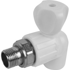 Кран полипропиленовый PP-R запорный угловой стандартнопроходной НР белый для радиатора Ру 25 VALFEX 20 мм 1/2" ГОСТ 32415-2013
