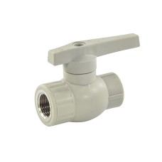 Кран полипропиленовый PP-R запорный прямой полнопроходной с внутренней пайкой серый ручка-рычаг Ру 25 Prime Pro Aqua 20 мм ГОСТ 32415-2013