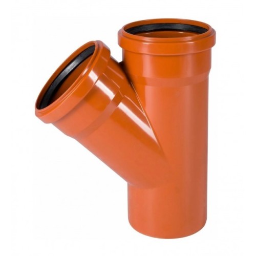 Тройник НПВХ (ПВХ) с раструбом Дн 110-110 45гр коричневая безнапорный в/к Хемкор в Иркутске