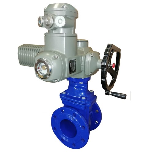 Задвижка чугунная фланцевая с электроприводом AUMA SA14.6 380В и обрезиненным клином KR12 400 мм в Иркутске